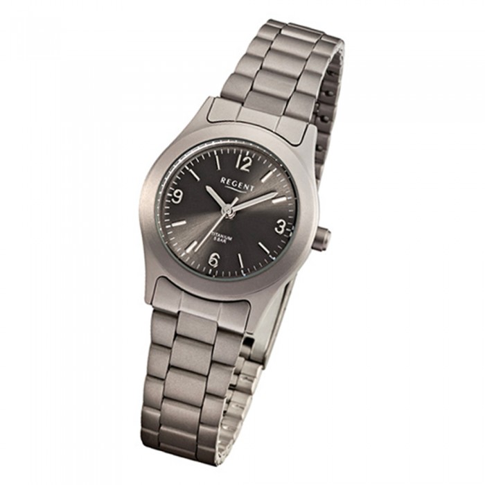 Regent Damen-Armbanduhr grau schwarz Titan Quarz-Uhr URF856 - Damenuhr