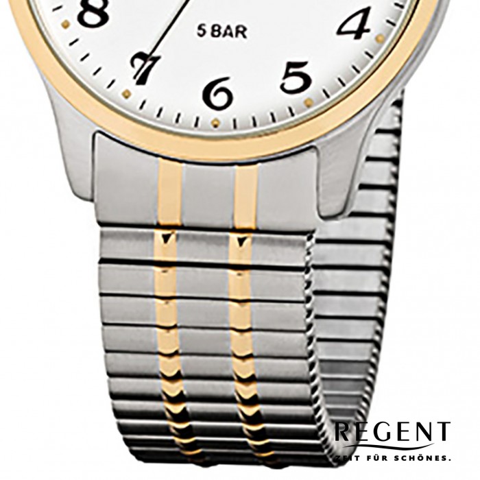 Quarz-Uhr F-877 silber gold URF877 Herren-Armbanduhr Stahl-Armband Regent