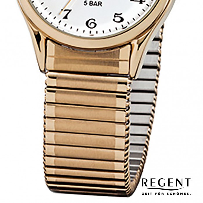 Regent Damen, Herren-Armbanduhr F-894 Quarz-Uhr gold URF894 Stahl-Armband