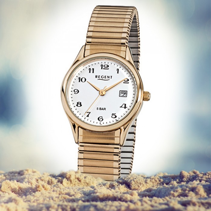 Herren-Armbanduhr Damen, Regent Stahl-Armband F-894 gold Quarz-Uhr URF894