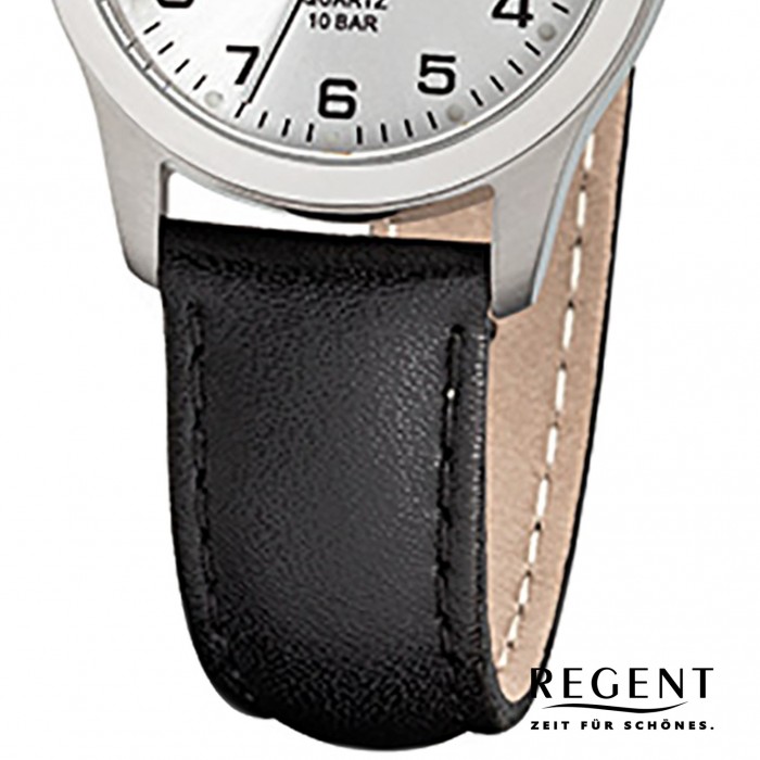 Regent Damen-Armbanduhr Titan-Uhr Quarz Leder Leuchtzeiger Uhr schwarz URF899