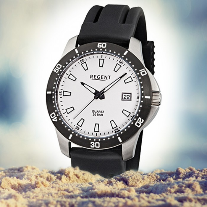 Herren-Armbanduhr URF912 schwarz F-912 Quarz-Uhr Regent Kunststoff-Armband