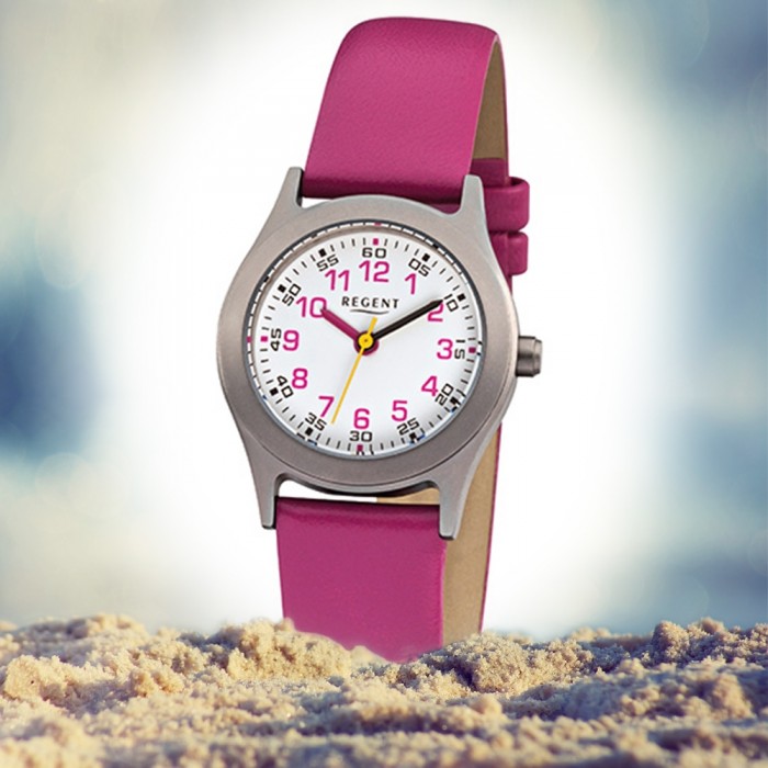 pink Regent Quarzwerk Kinder-Armbanduhren URF946 Leder-Armband Kinderuhren