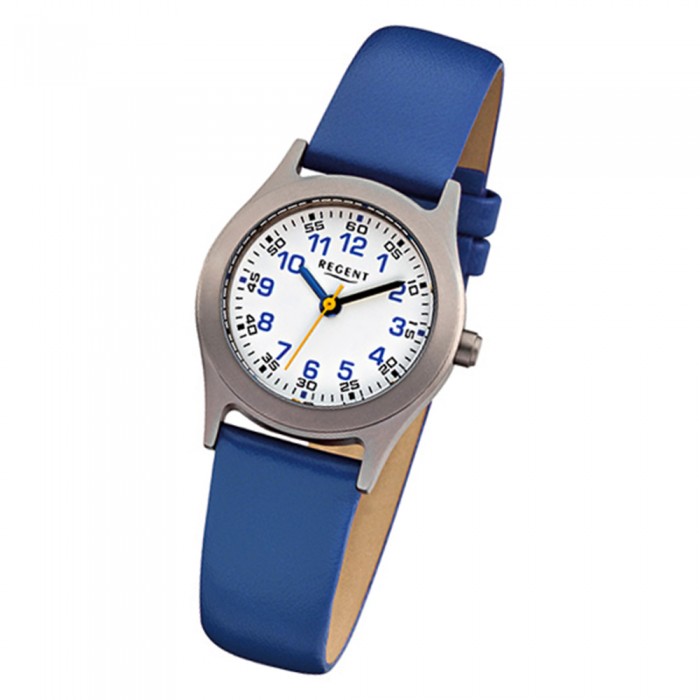 blau URF947 - Kinder-Armbanduhr Leder Kinderuhren Quarz - Regent