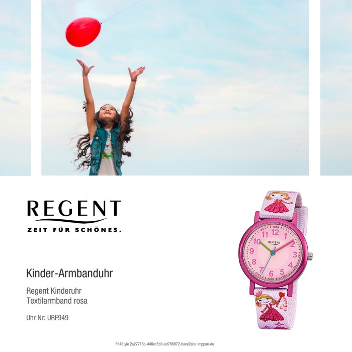 Regent Kinder-Armbanduhr Prinzessin URF949 Textil Mineralglas rosa Quarz
