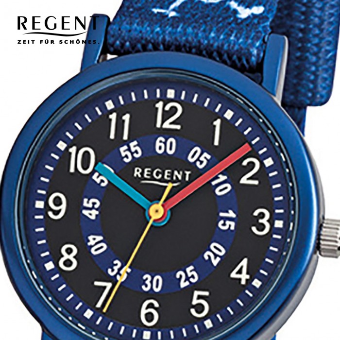 Regent Pirat Textil Kinder-Armbanduhr URF951 Mineralglas Quarz blau
