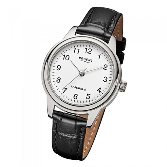 Regent Damen-Armbanduhr Handaufzug Leder schwarz Uhrwerk URF957 URF1393 mechanisches Uhr