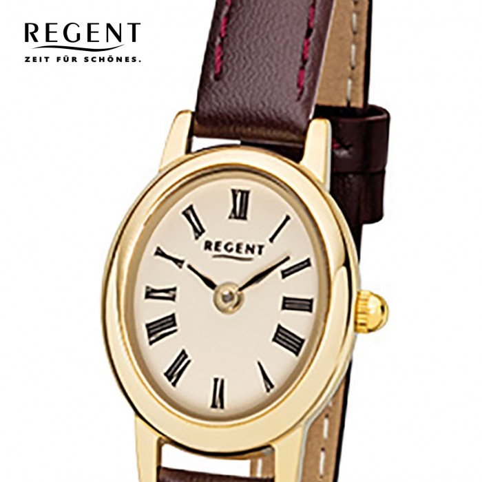 Regent Damen-Armbanduhr F-1408 Leder-Armband Quarz-Uhr Mini URF975 braun