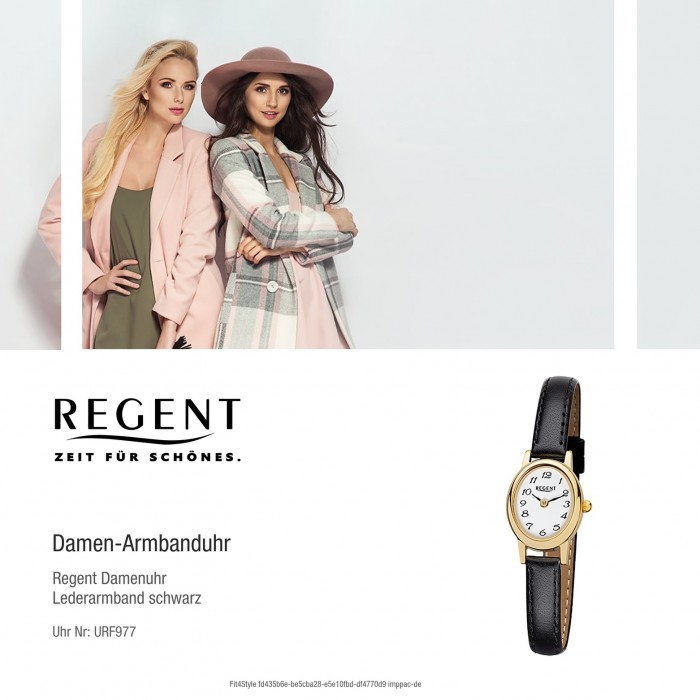 Regent Damen-Armbanduhr F-977 schwarz Mini Quarz-Uhr URF977 Leder-Armband
