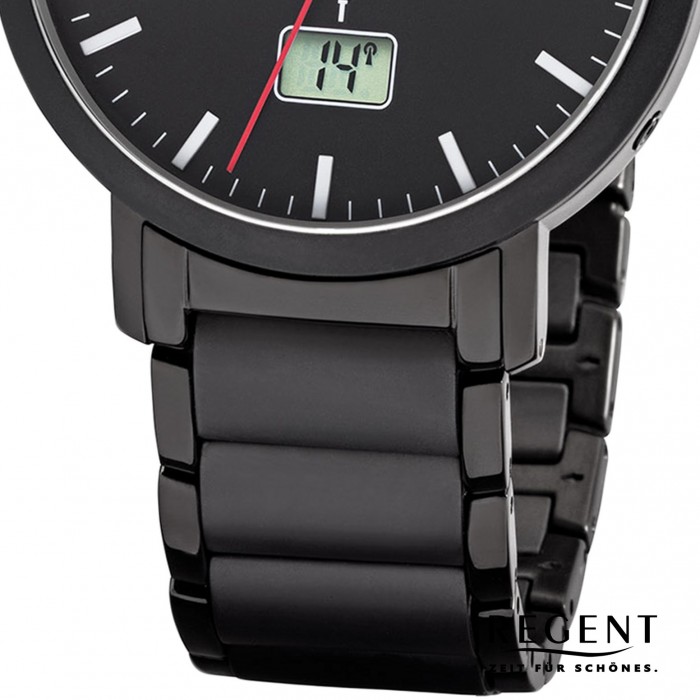 Armbanduhr schwarz Analog-Digital FR-255 Metall Regent Herren URFR255 Funk-Uhr