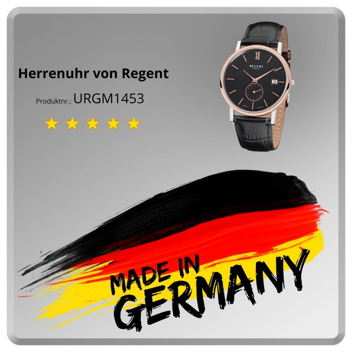 Regent Herren-Armbanduhr Quarz-Uhr Leder-Armband schwarz Uhr URGM1453