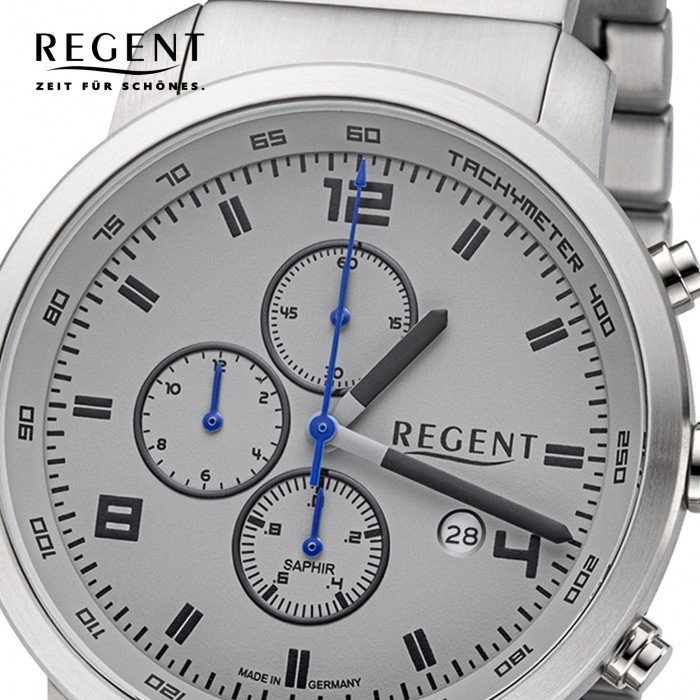 Regent Herren Armbanduhr Analog GM-2111 Quarz-Uhr Metallband silber URGM2111