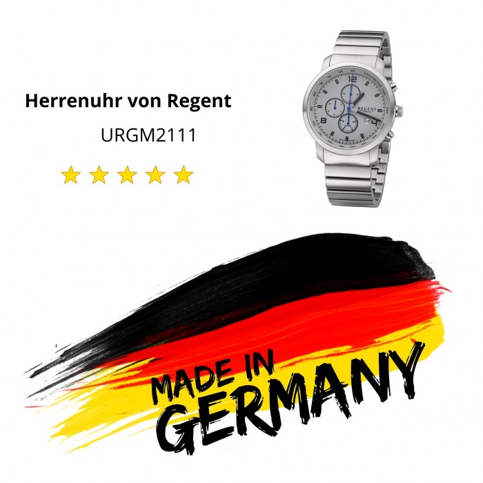 Regent Herren Metallband Analog Quarz-Uhr silber Armbanduhr URGM2111 GM-2111