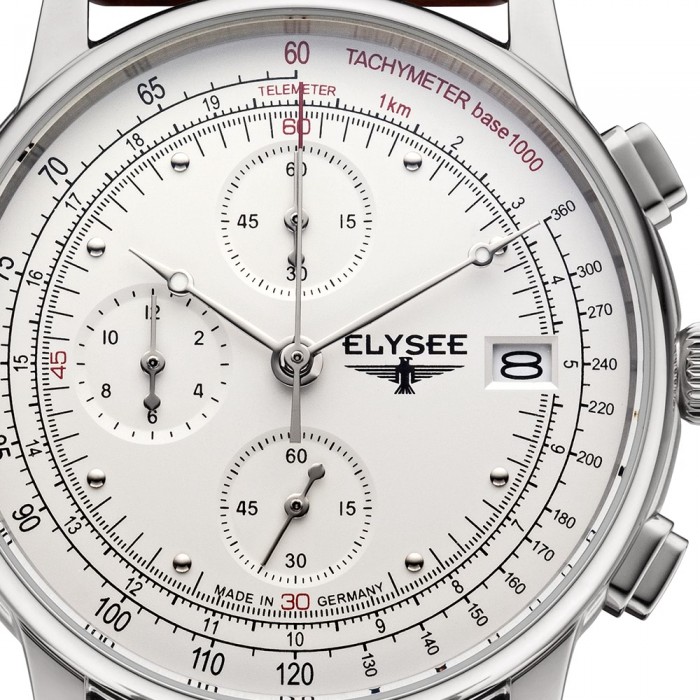 Elysee Herren Armbanduhr Heritage 11010 UYS11010 braun Chronograph Leder
