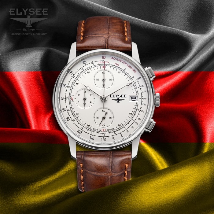 Elysee Herren Armbanduhr Heritage 11010 braun Leder UYS11010 Chronograph