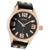 OOZOO Damenuhr schwarz/rosegold 46mm, Uhr mit Leder-Armband UOC1159