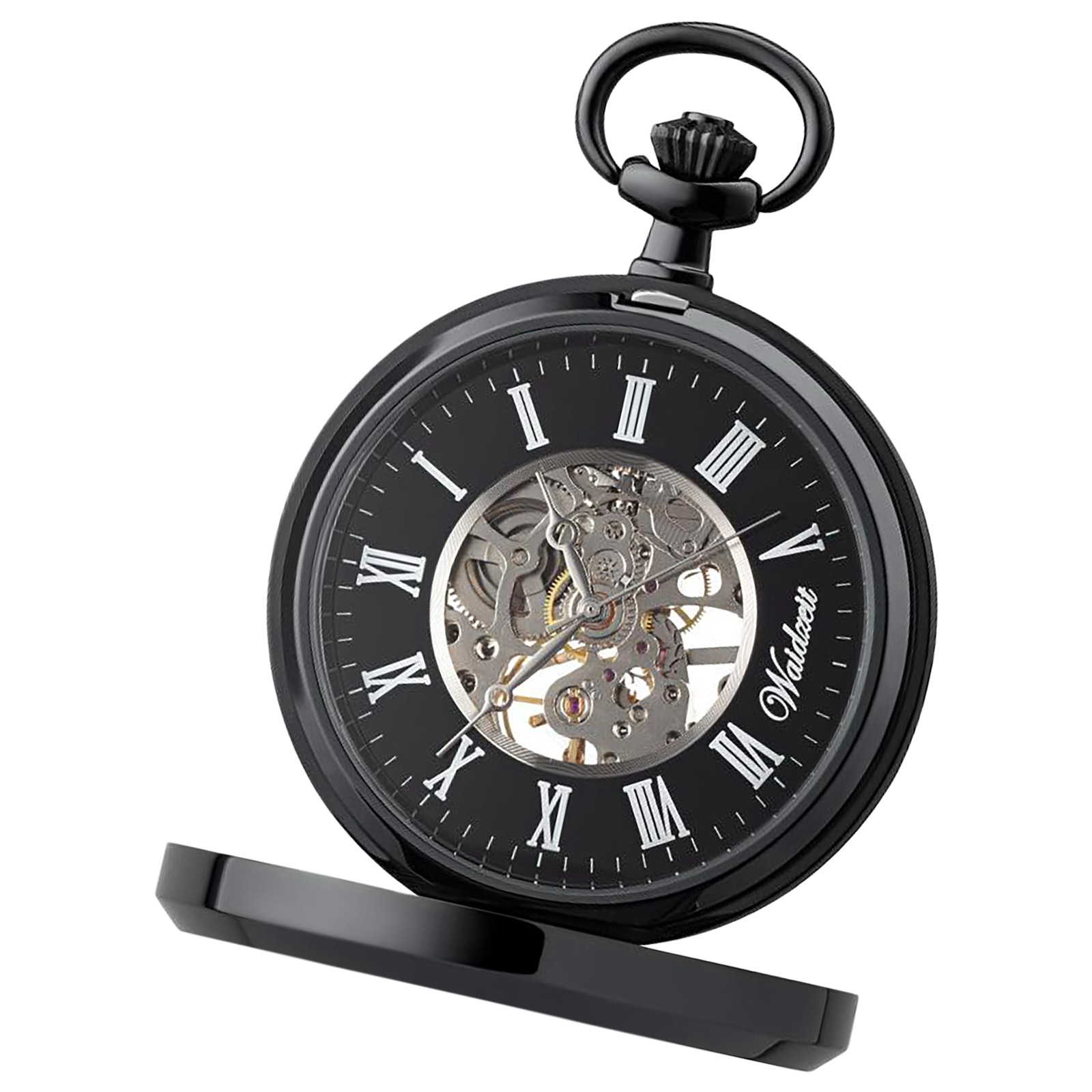 Waidzeit Herren Taschenuhr Edelstahl schwarz mit Uhrenkette UWAFT01