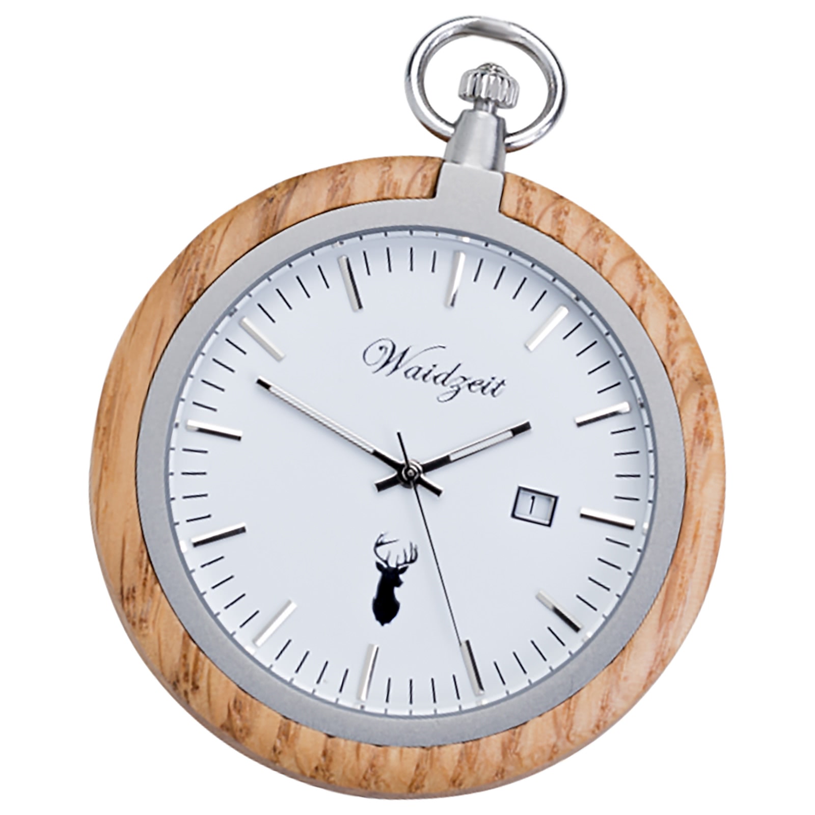 Waidzeit Herren Taschenuhr Edelstahl Holz braun mit Uhrenkette UWAYT01